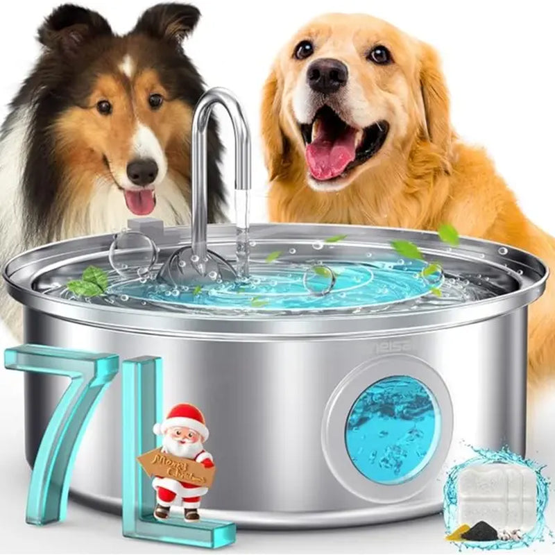 Oneisall Dog Water Fountain for Large Dogs with 3 Filters, 6L Stainless Steel Dog Fountain,Ultra 35Db Quiet,Wide Drink Area for Large Dogs Cats and Multi-Pet Home Drinking Water Bowl, Automatic Water Feeder, Stainless Steel Bowls, Automatic Water Bowl Su