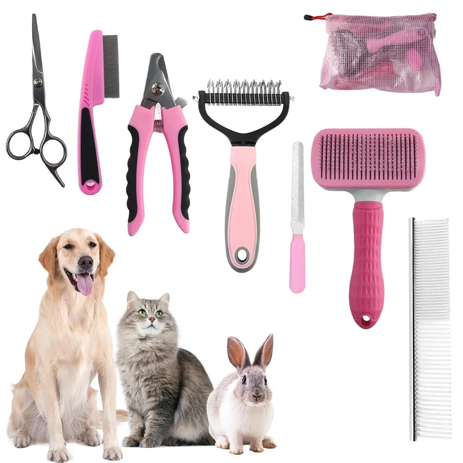 Dog Brush for Shedding, 7PCS Pet Slicker Hair Brush Kit with Pet Nail Clipper and File - Dog Cat Grooming Deshedding Undercoat Rake Brush Comb for All Small Large Dogs Cats