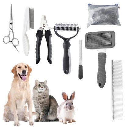 Dog Brush for Shedding, 7PCS Pet Slicker Hair Brush Kit with Pet Nail Clipper and File - Dog Cat Grooming Deshedding Undercoat Rake Brush Comb for All Small Large Dogs Cats