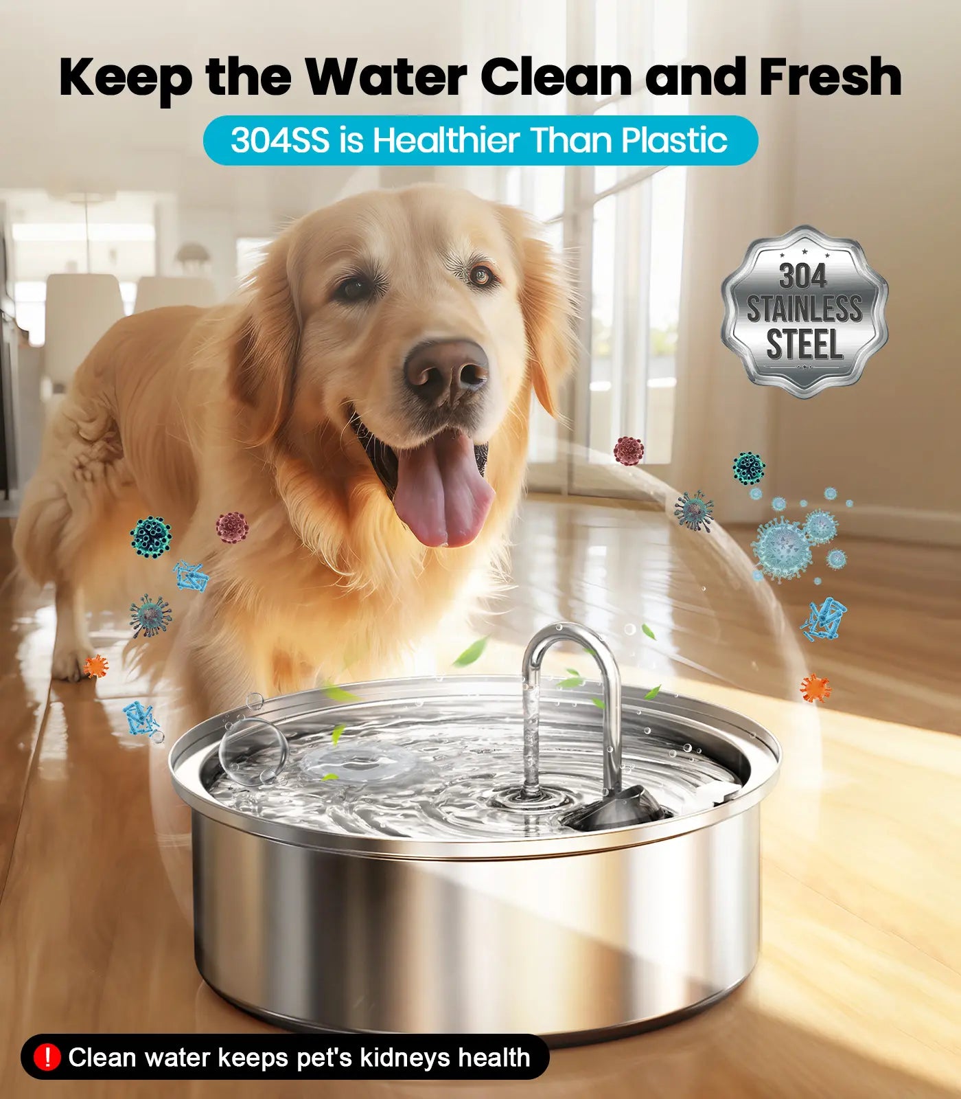 Oneisall Dog Water Fountain for Large Dogs with 3 Filters, 6L Stainless Steel Dog Fountain,Ultra 35Db Quiet,Wide Drink Area for Large Dogs Cats and Multi-Pet Home Drinking Water Bowl, Automatic Water Feeder, Stainless Steel Bowls, Automatic Water Bowl Su